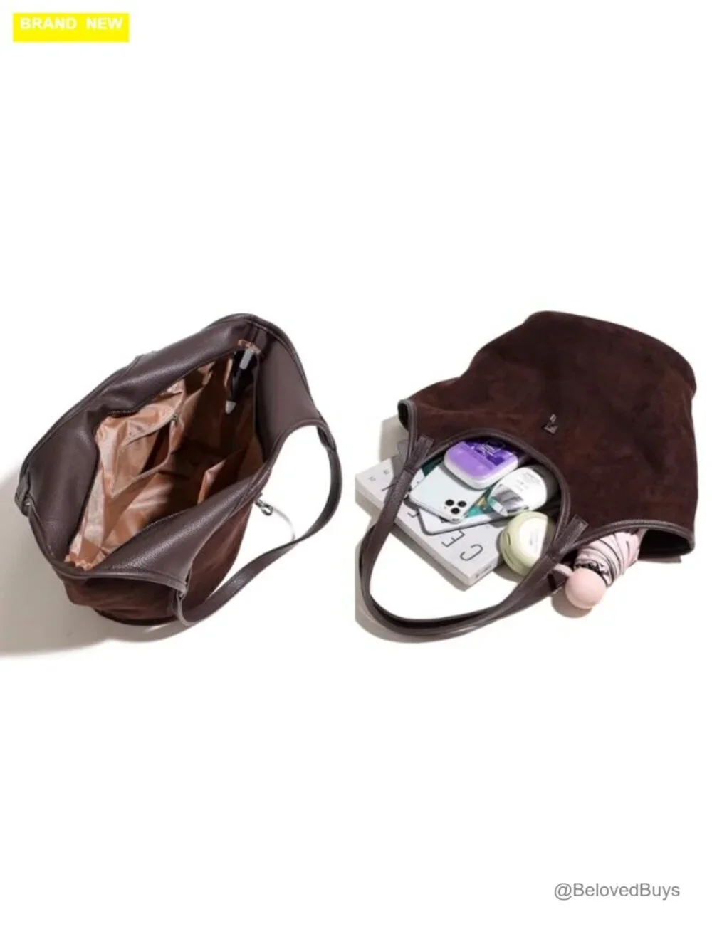 Faux Suede Hobo Tote Bag with Cross Lock, Zipper Closure